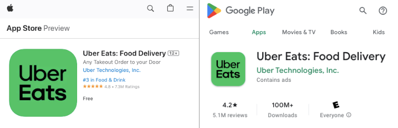 Uber Eats mobile apps reviews