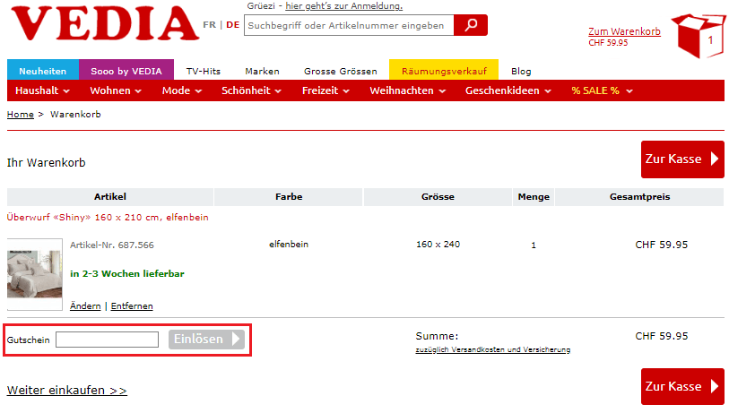 den VEDIA Gutschein einlösen
