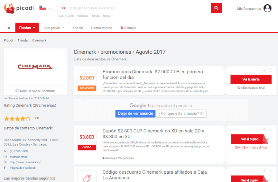 promociones cinemark picodi