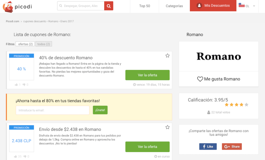 descuentos y promociones romano