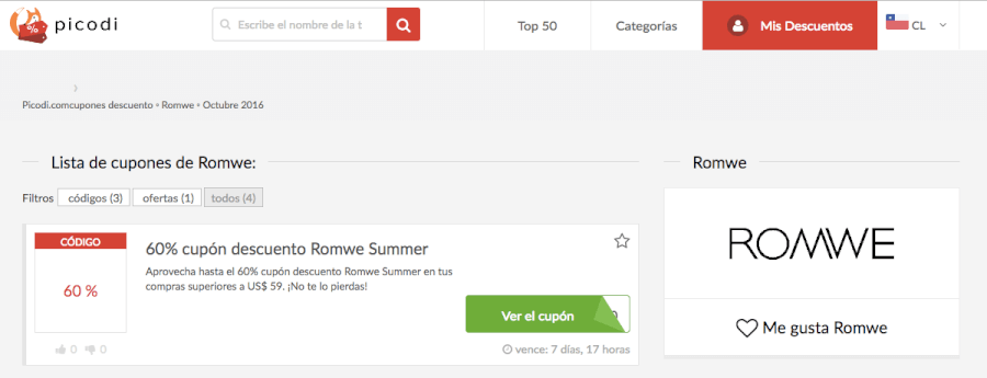 cupones de descuento romwe en picodi