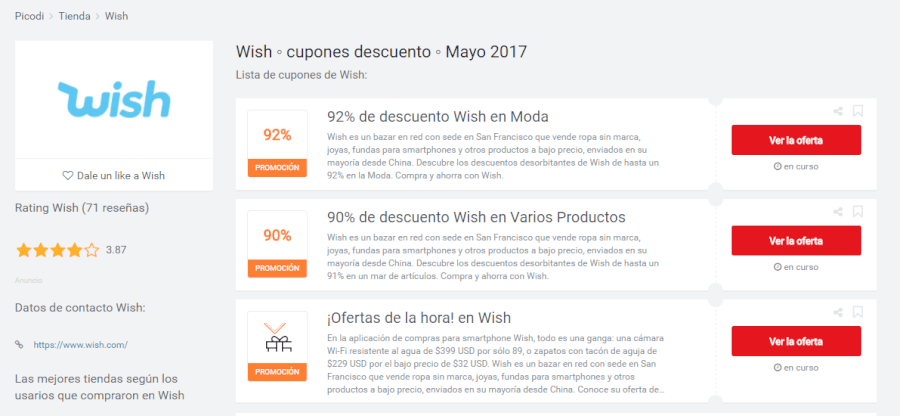 promociones de Wish Picodi