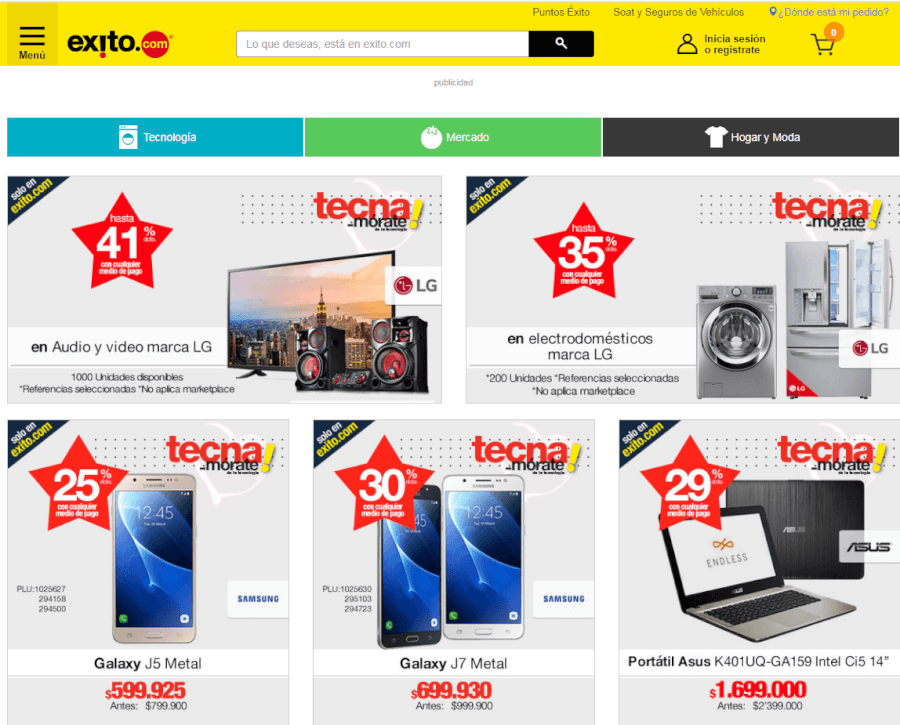 pagina principal de la tienda