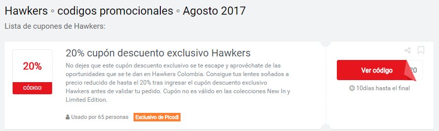 Código promocional discount hawkers