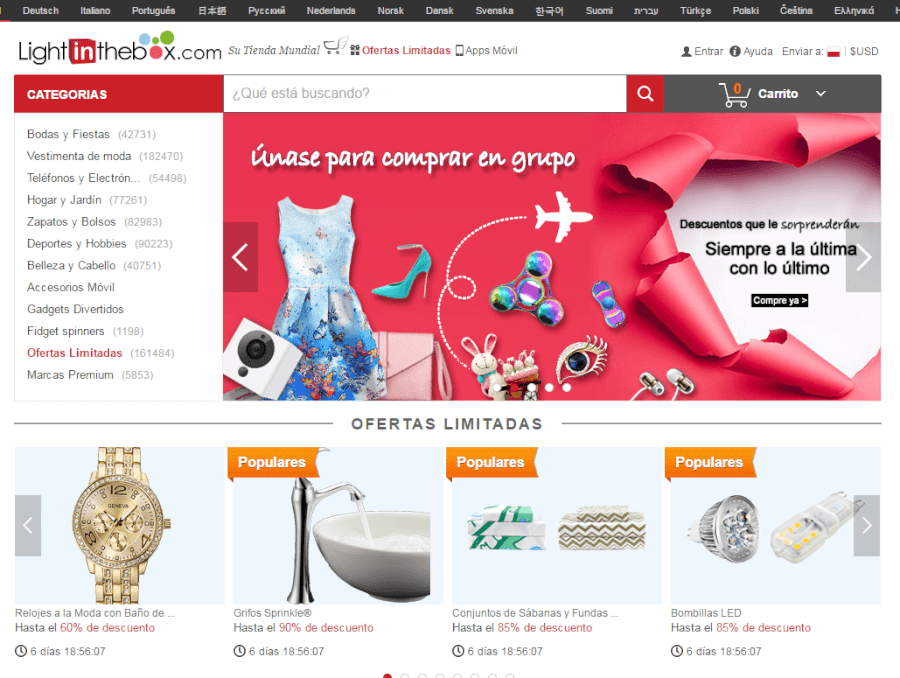 pagina home de la tienda