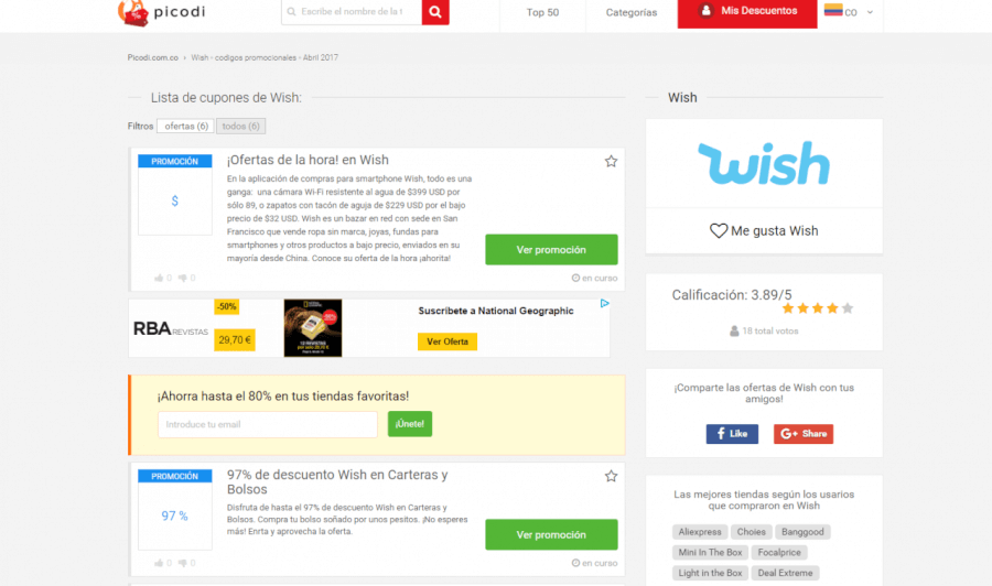 promociones de wish