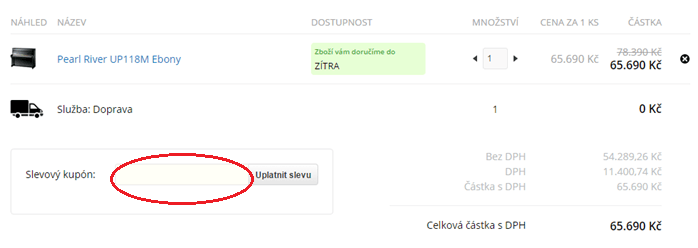 Vložení slevového kódu na Muziker.cz