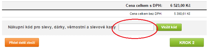 Vložení slevového kódu na onlineshop.cz