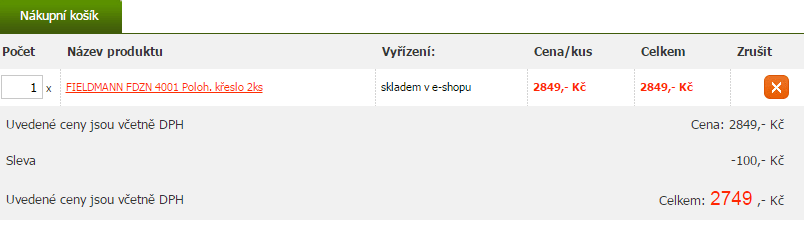 Celková hodnota slevového kupónu