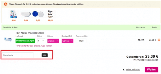 Gutsheincode bei IHRE-KONTAKTLINEN.DE