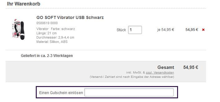 Eine Beispiel Bestellung mit dem markierten Feld - Gutschein einlösen