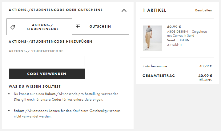 Einen asos Gutschein einlösen