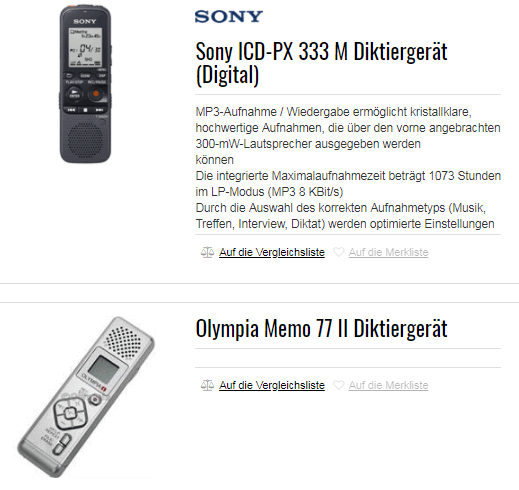 Diktiergeräte bei Berlet