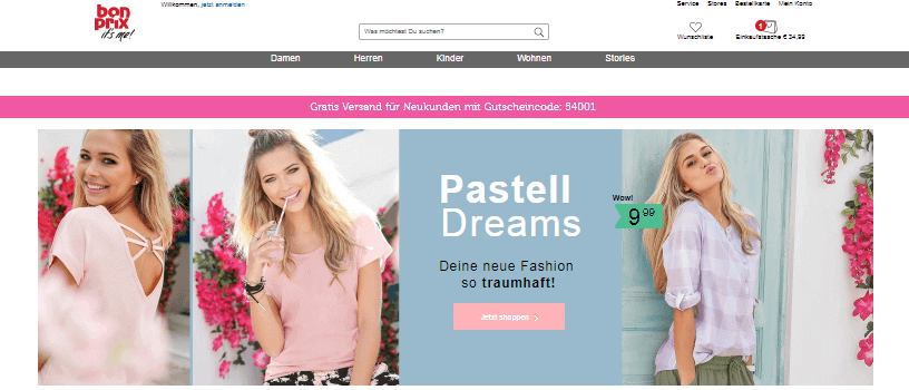 Hauptseite bei Bonprix