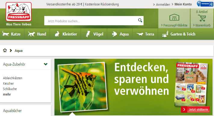 Sortiment für Fische bei Fressnapf