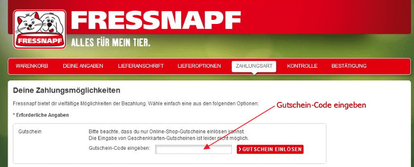 Das markierte Feld: Gutschein einlösen