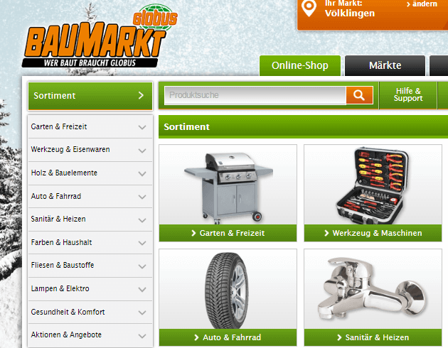 Die Globus Baumarkt Hauptseite