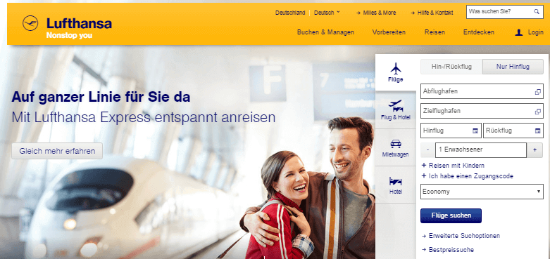 Suchleiste der Lufthansa Angebote