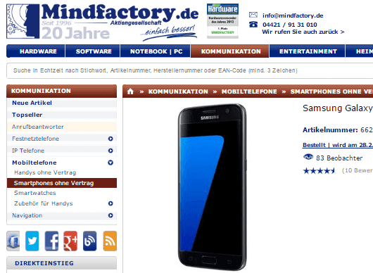Smartphones bei Mindfactory.de