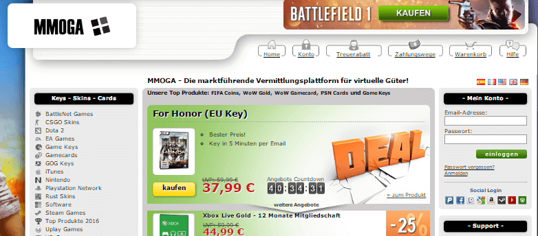 Die MMOGA Hauptseite