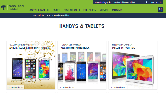 Smartphones bei mobilcom debitel