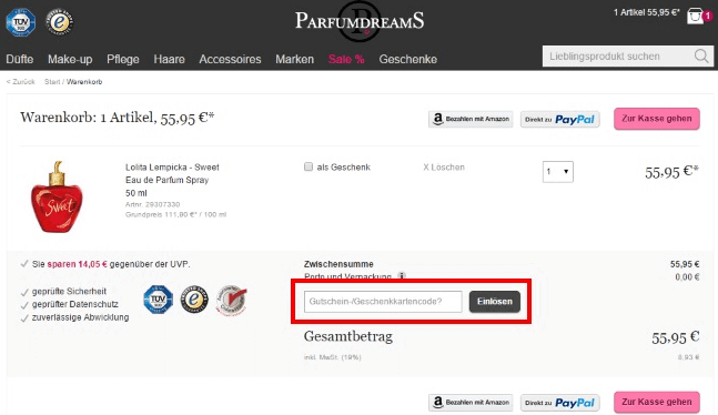 Einen parfumdreams Gutschein einlösen