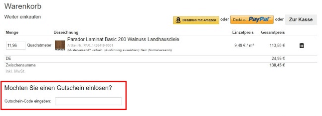 Gutschein-code bei Parkettkaiser