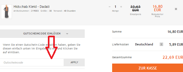 Der POPreal Warenkorb mit dem Gutscheinfeld