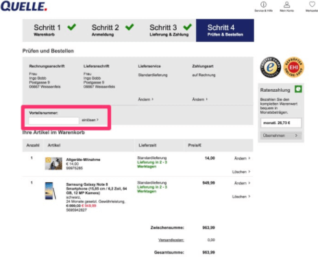 Gutscheincode bei QUELLE