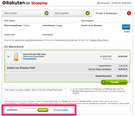 Eine Beispiel Bestellung mit einem Rakuten Gutschein