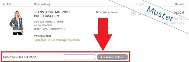 Eine Beispiel Bestellung mit dem markierten Feld Gutschein einlösen