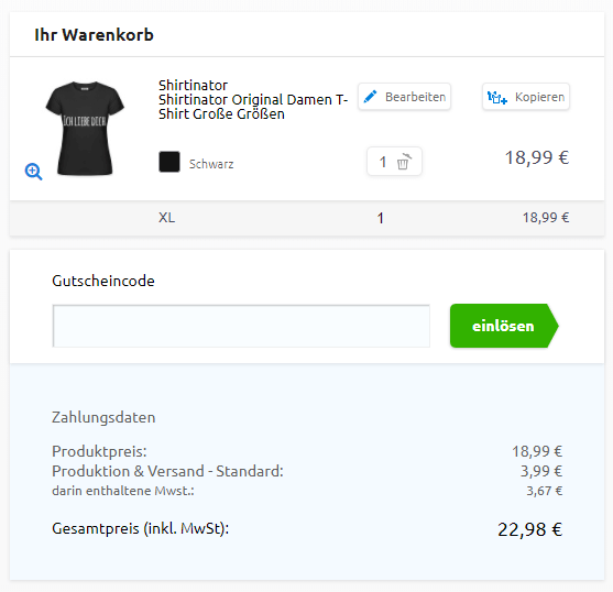 Gutschein bei Shirtinator