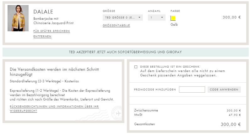 Promocode bei TED BAKER einlösen