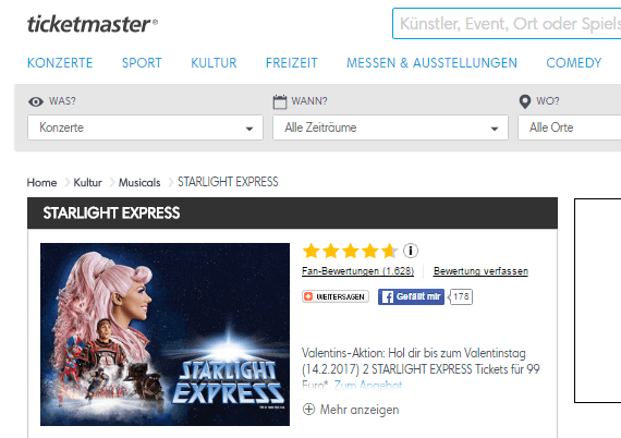 Ein Konzertticket bei Ticketmaster