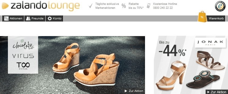 Die Zalando Lounge Hauptseite