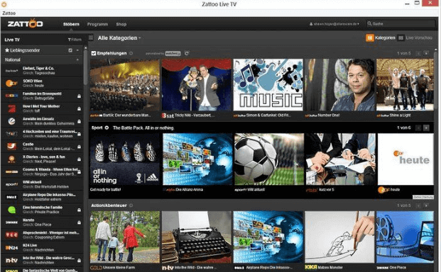 Die zattoo.de Webseite