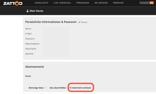 Eine beispiel Bestellung mit dem markierten Feld Gutschein einlösen