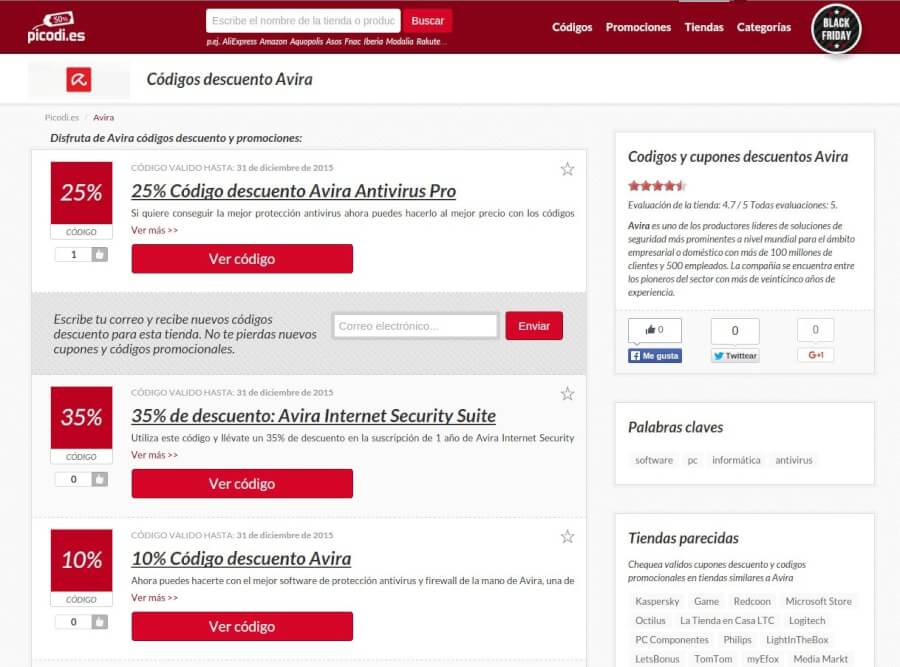 Códigos descuento Avira