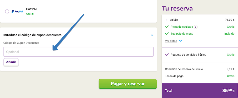 Dónde ingresar el cupón descuento Budgetair en la página web