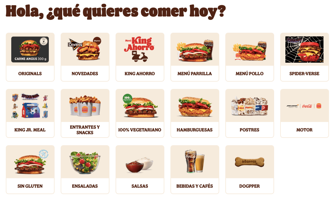 Qué tipos de platos se puede comprar en Burger King