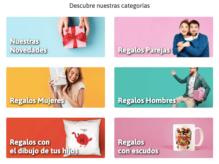 Las categorías de regalos que se pueden adquirir en Calle del regalo