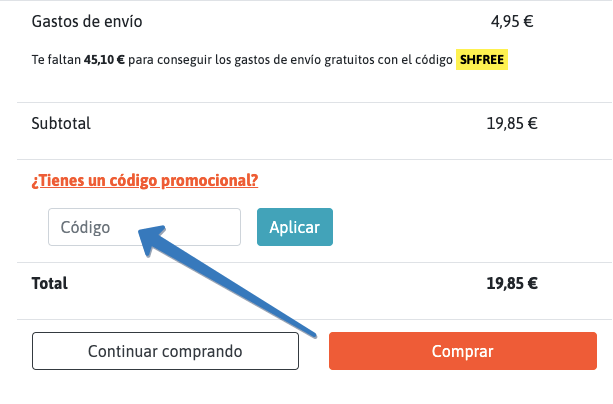 Dónde ingresar el código de descuento Calle del Regalo en la página web