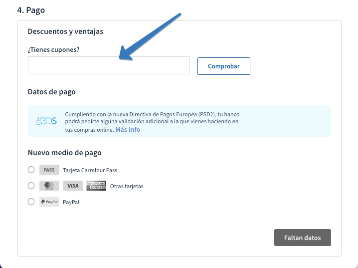 Dónde ingresar el cupón Carrefour en la página web