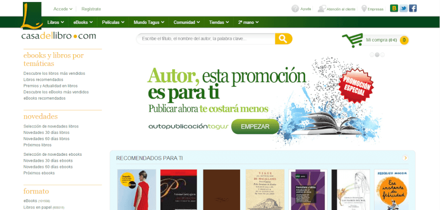 Pagina principal Casa del Libro Grande libreria que ofrece cupones promocionales Casa del libro