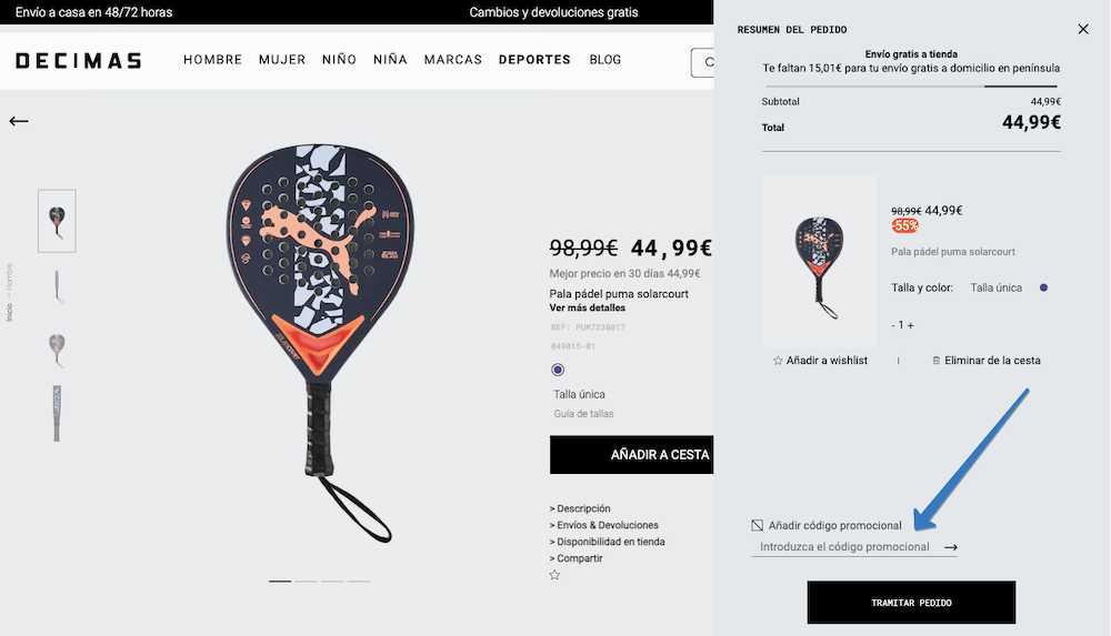 Dónde ingresar el código promocional Decimas en la página web