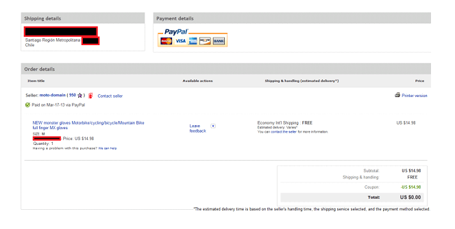 Carrito de compra con codigo descuento Ebay. Realización del pedido con codigo promocional Ebay.