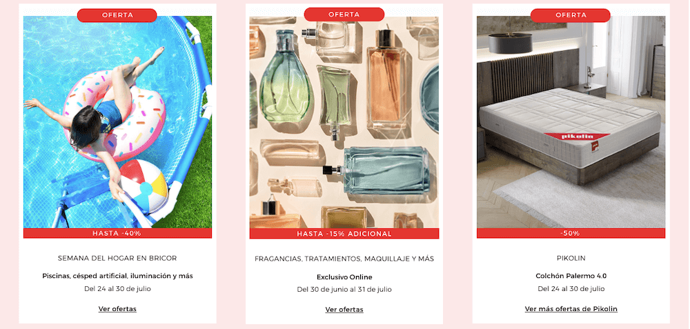 Las categorías de productos vendidos en El Corte Inglés