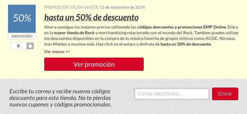 Ahorra con los códigos descuento EMP Online Ejemplo de Cheque Regalo EMP Online