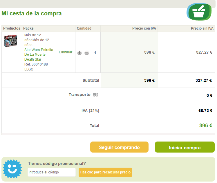 Carrito de compra con codigo promocional Eurekakids Realización de pedido con codigo descuento Eurekakids