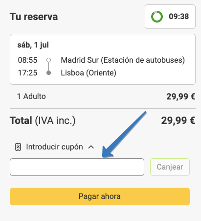 Dónde ingresar el código de descuento en la página web de Flixbus